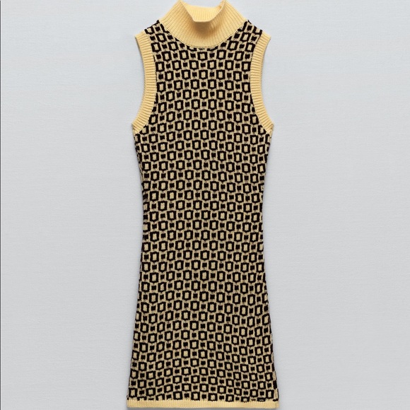 NWT Zara Geometrical Jacquard Knit Turtleneck 1960s Tank Mini Dress. Size small - Picture 7 of 7